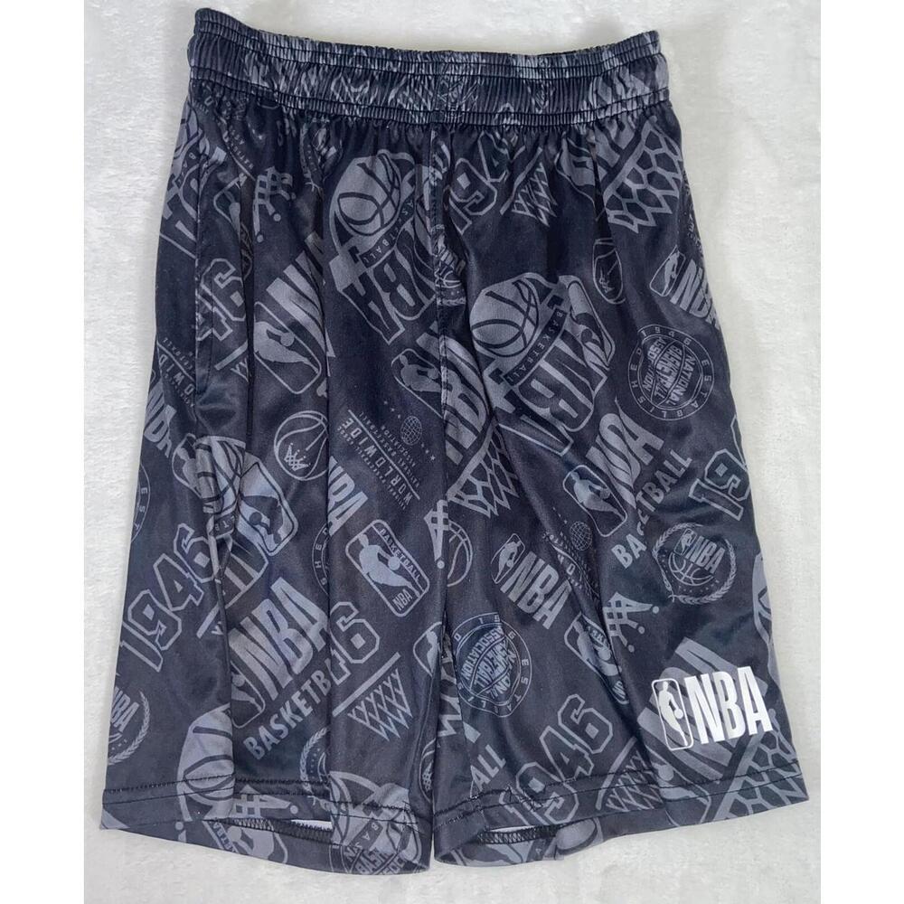 NBA Basketball Shorts Boys L 14/16 Black Logo 1946 Spell Out Classic Baller Slam
